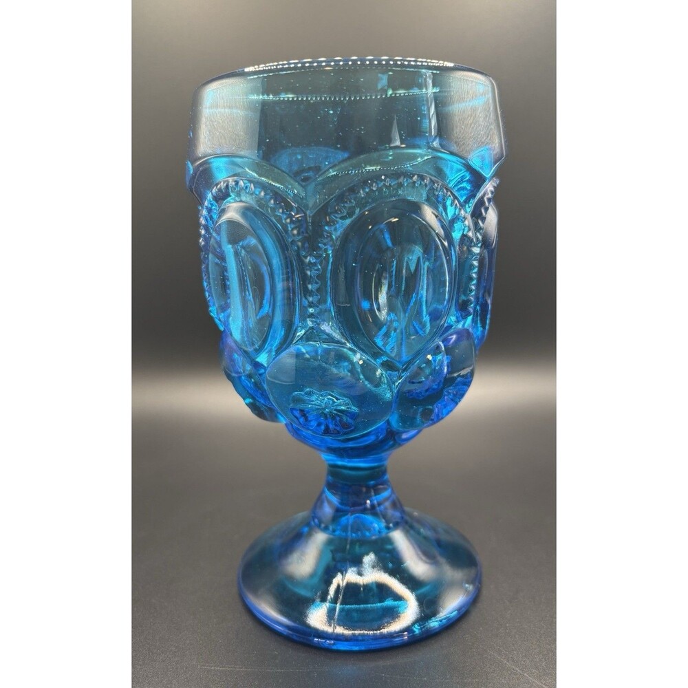 Vintage L.E. Smith Glass Co Sapphire Blue "Moon and Stars" Water Drinking Goblet